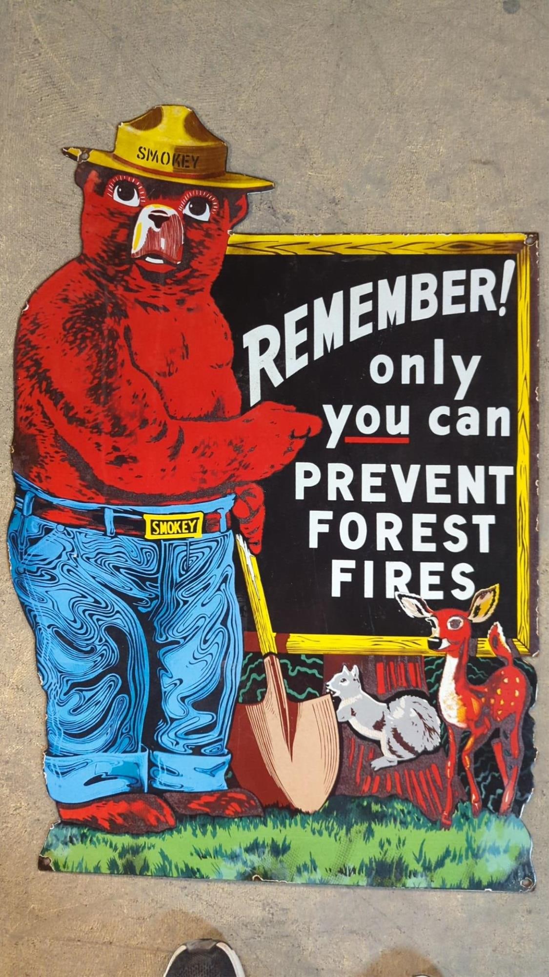Large Porcelain Smokey The Bear single sided sign (1 of 7)