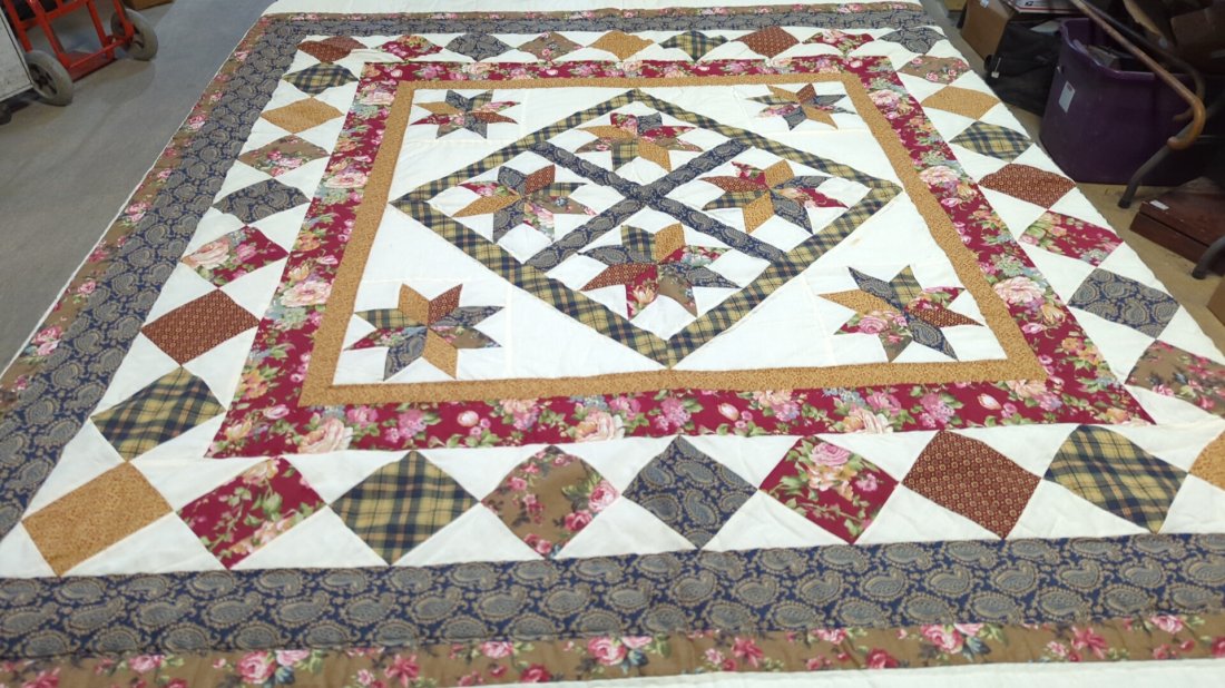 Hand Made Quilt: Multicolored Stars and Diamonds 84" x 86"