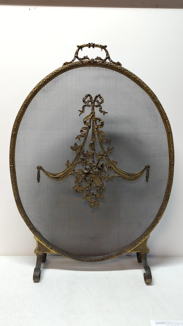 Antique French Brass Fire Screen (1 of 4)