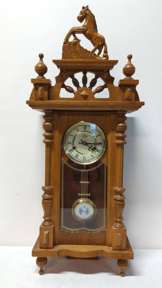R / A 8 Day Key Wind Regulator Wall Horse Clock Auction