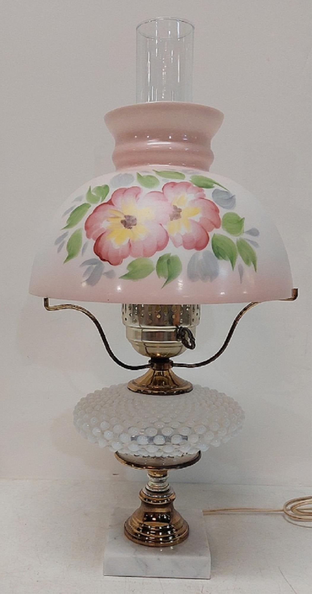 Vintage Hobnail Lamp with pink floral shade (1 of 2)