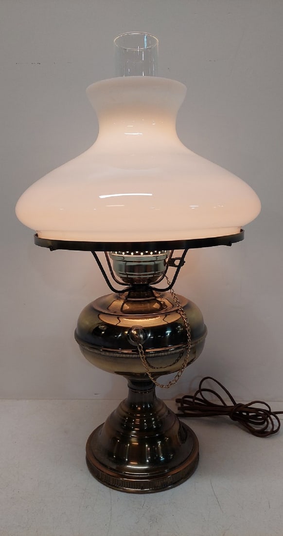 Vintage Hurrican Lamp with milk glass shade (1 of 2)