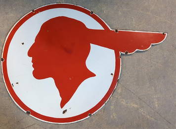 Porcelain Pontiac Indian Head single sided sign