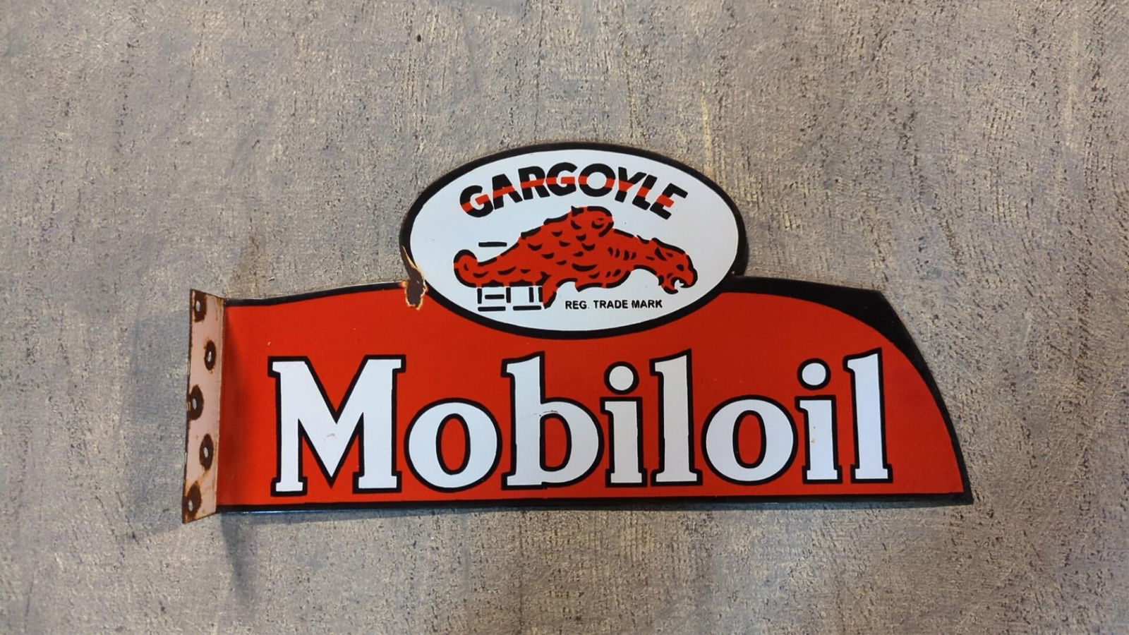 Porcelain Mobiloil double sided flange sign (1 of 6)