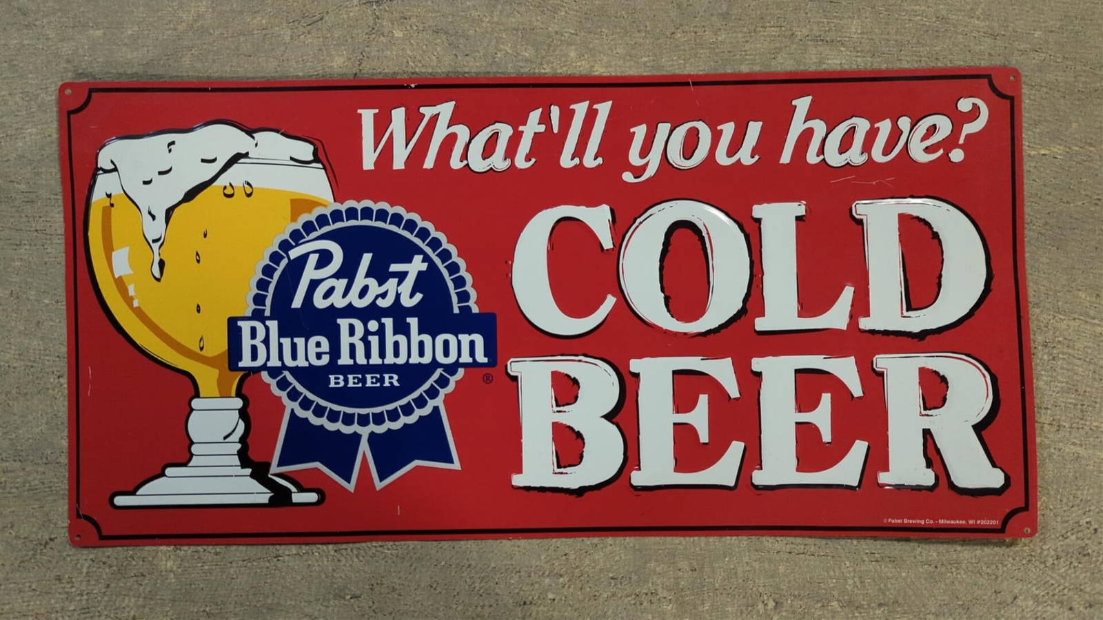 Embossed Metal Red Pabst Blue Ribbon Beer Sign Auction