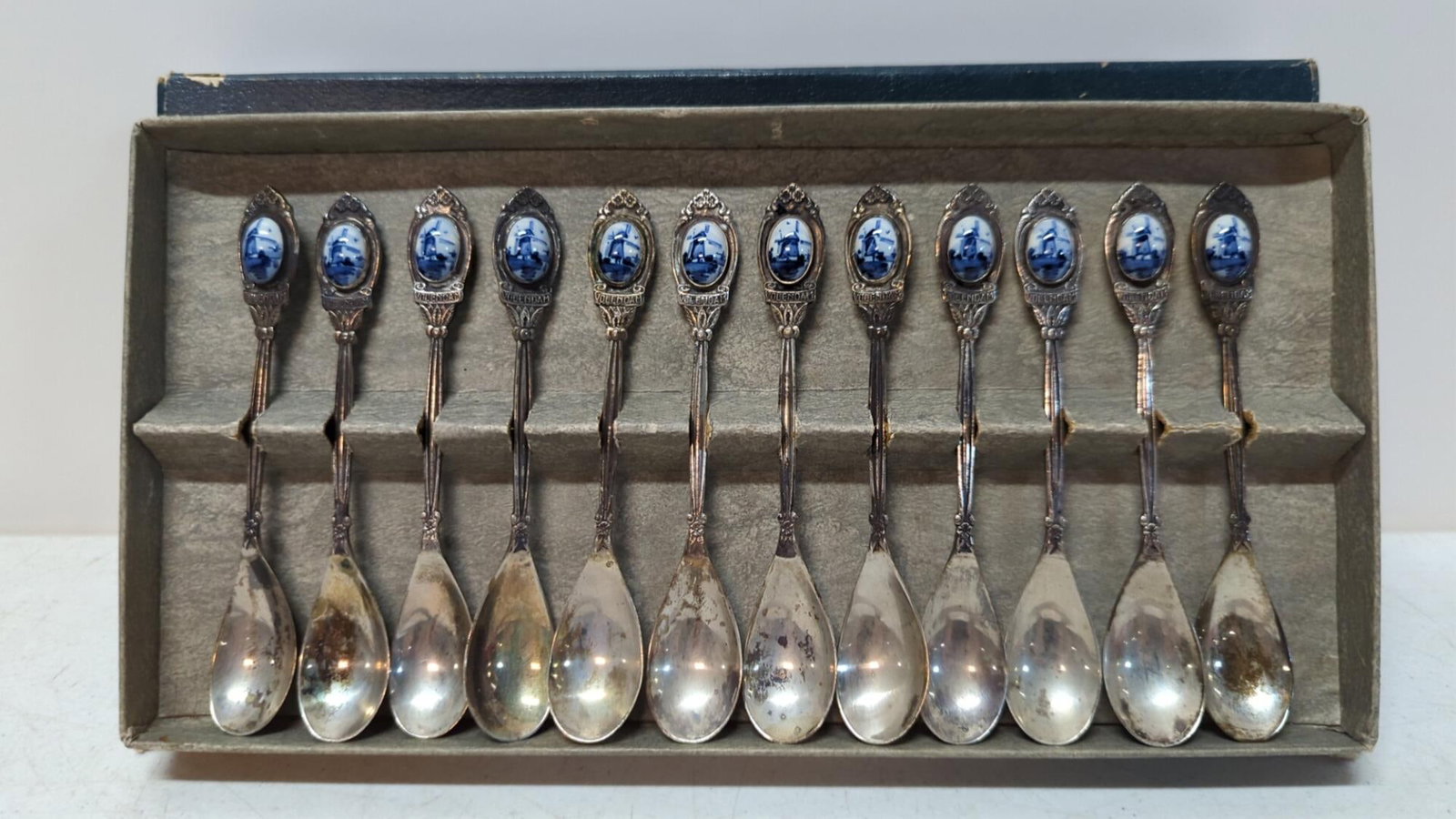 Vintage Volendam Holland silverplate mini spoons: good condition Porcelain decor on handle 4 3/4" L