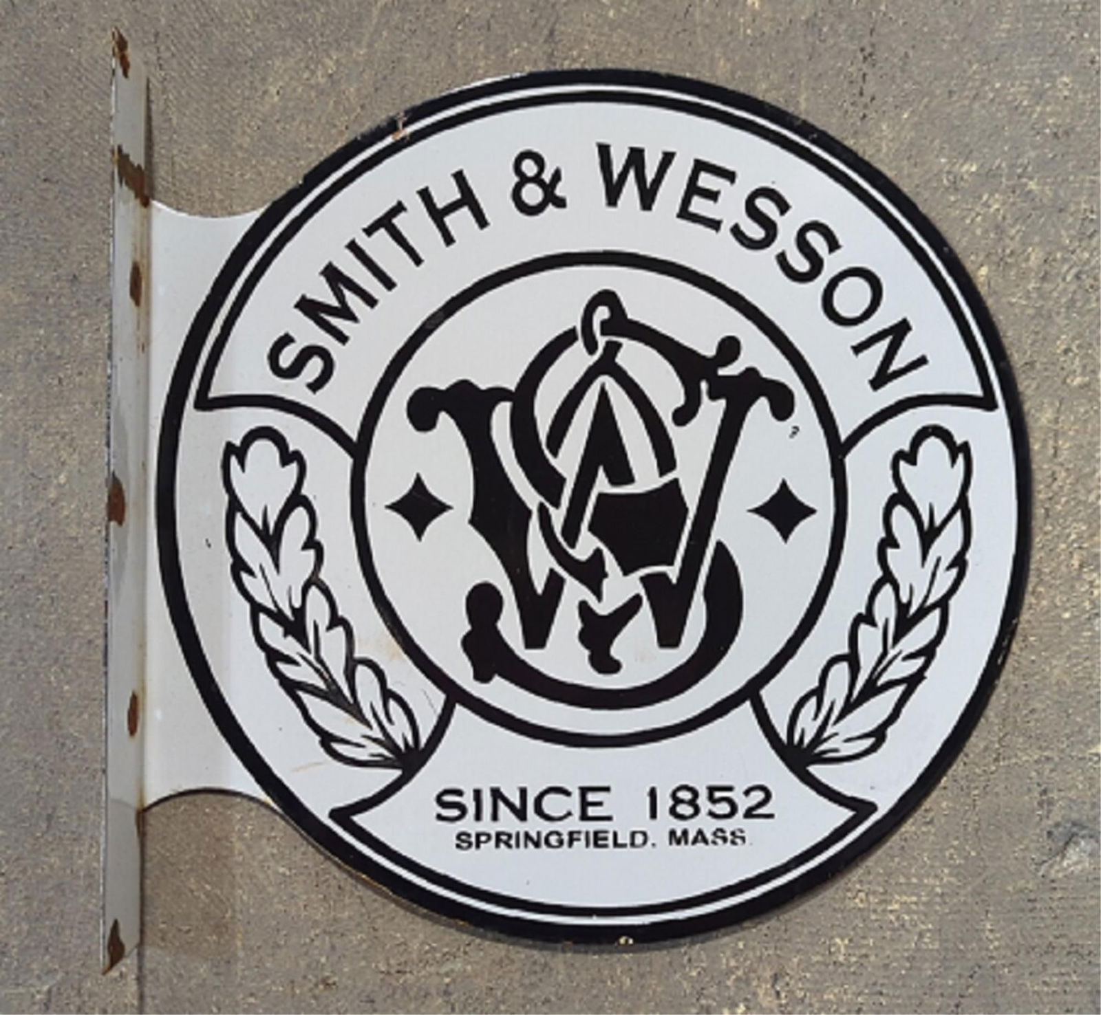 Porcelain Smith & Wesson double sided flange sign (1 of 4)