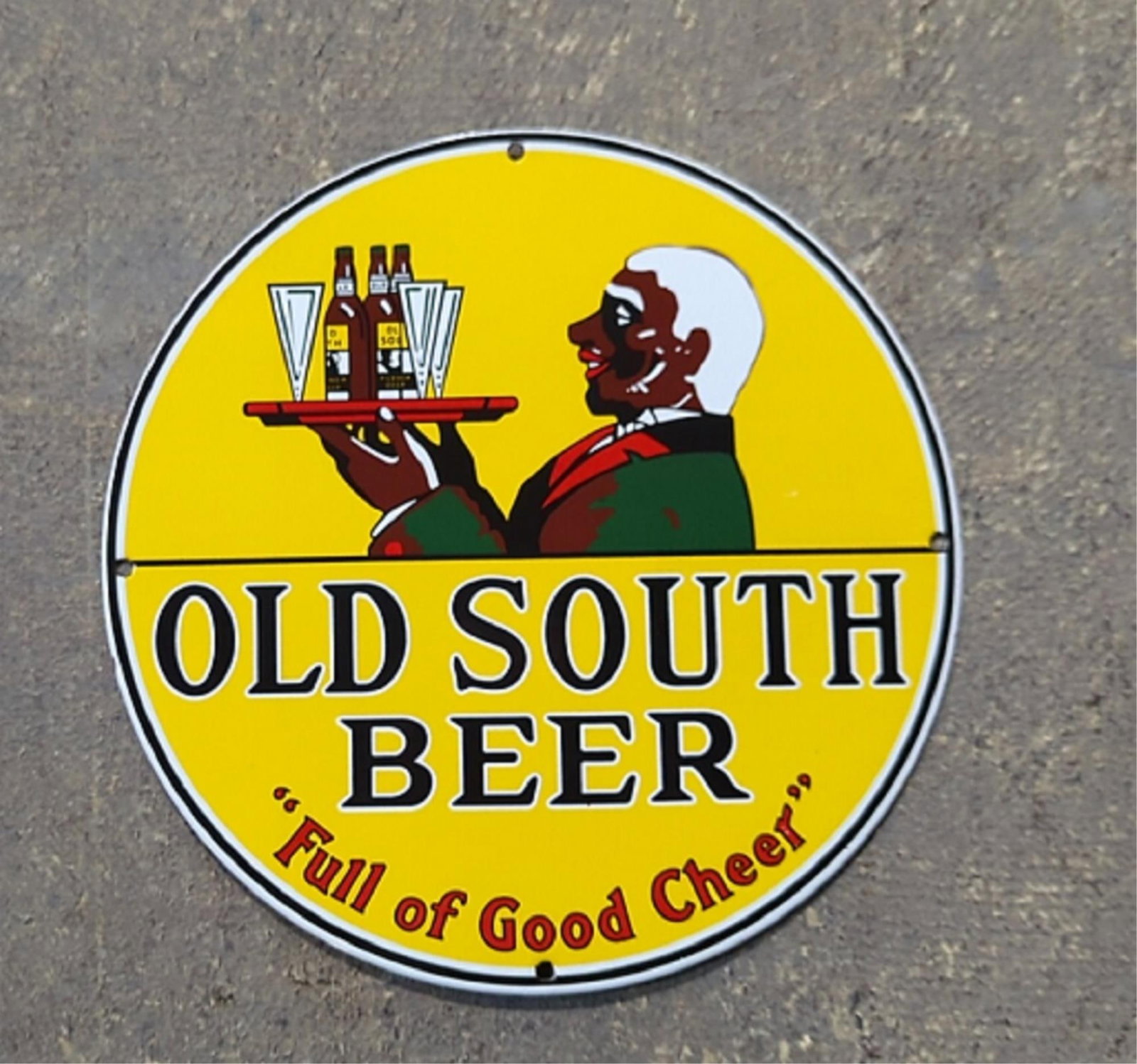 Porcelain Old South Beer single sided sign: 11 3/4" diameter