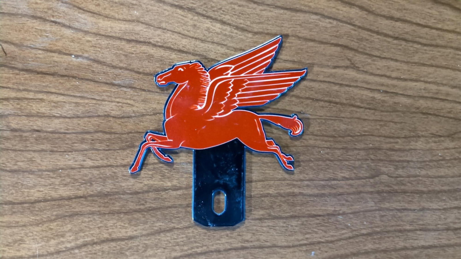 Porcelain Mobil Pegasus Tag Topper: good condition 4 1/4" T x 4" W - popular search words: Mobil, Mobil oil, Mobilgas, automobile, advertising, gasoline, oil, gas, automotive