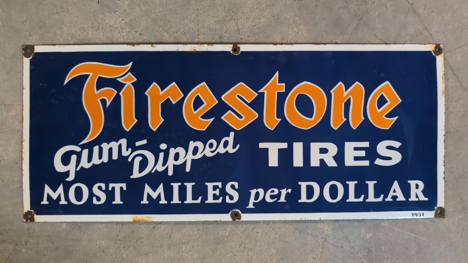 Porcelain Firestone tires single sided sign (1 of 4)