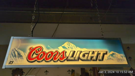 Coors Light Pool Table Light: 38 1/4" L x 13" w x 10" t good condition