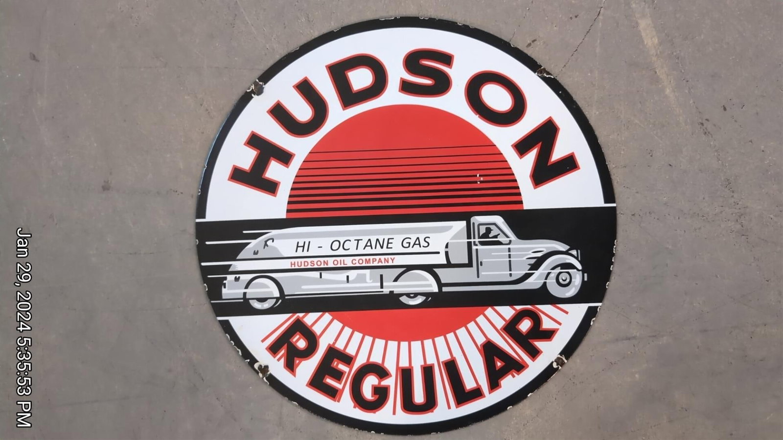 24" Porcelain Hudson Gasoline Sign (1 of 6)