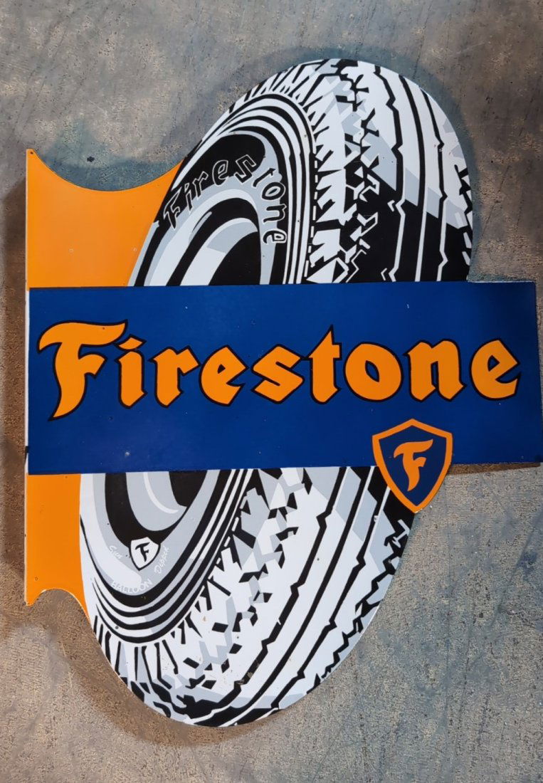 Porcelain Firestone Tires flange Sign (1 of 3)