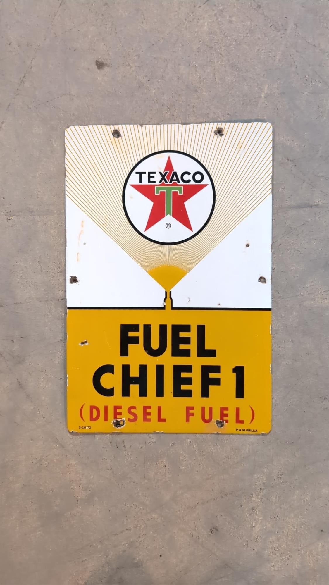 Porcelain Texaco Fuel Chief Diesel pump sign (1 of 4)