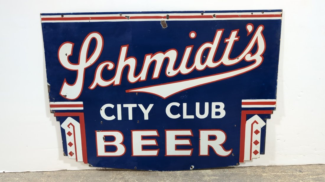 Porcelain Schmidt's City Club Beer double sided sign (1 of 6)