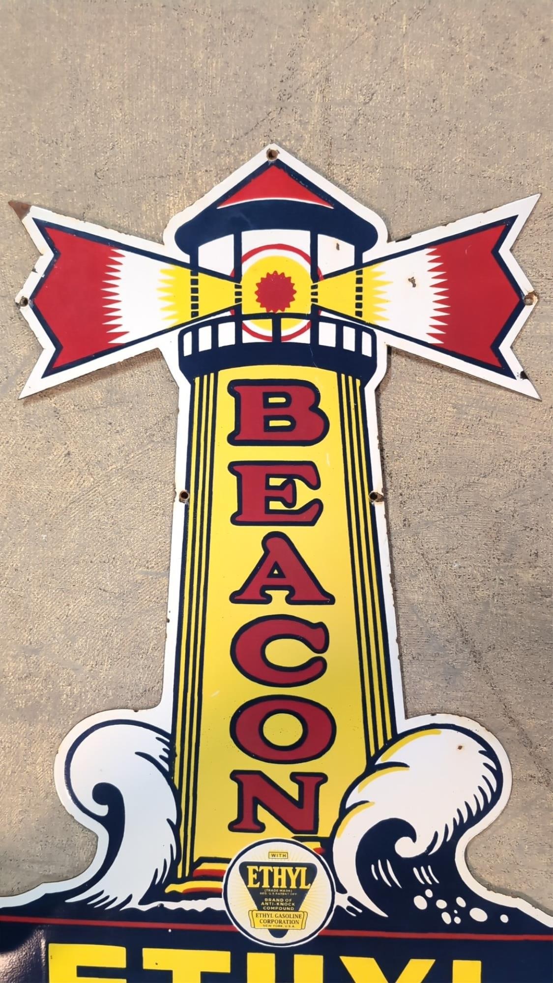 48" Porcelain Beacon Gasoline Single sided Sign (1 of 5)