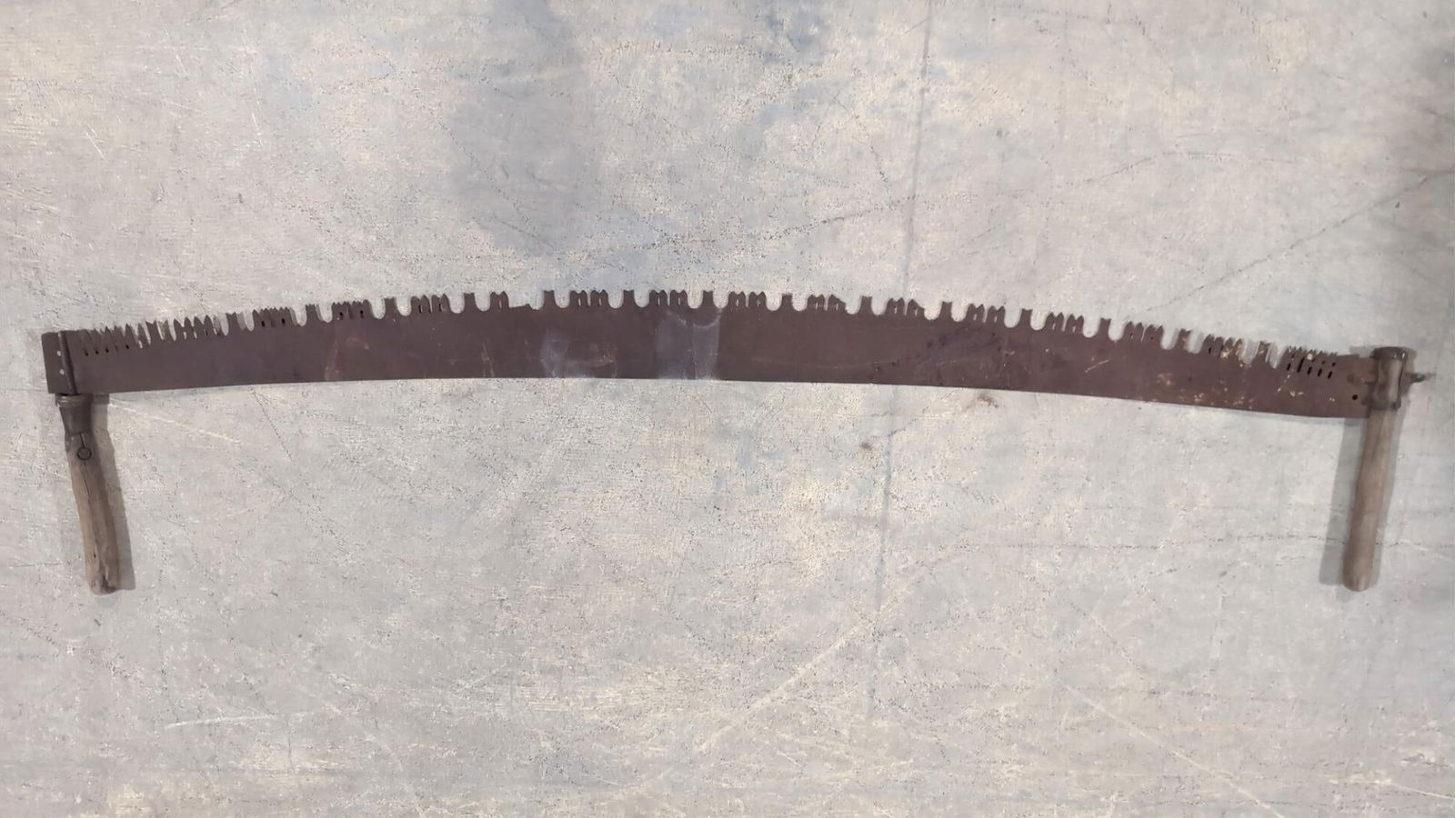 Antique 2 man cross cut saw: 74" L one tooth broken off