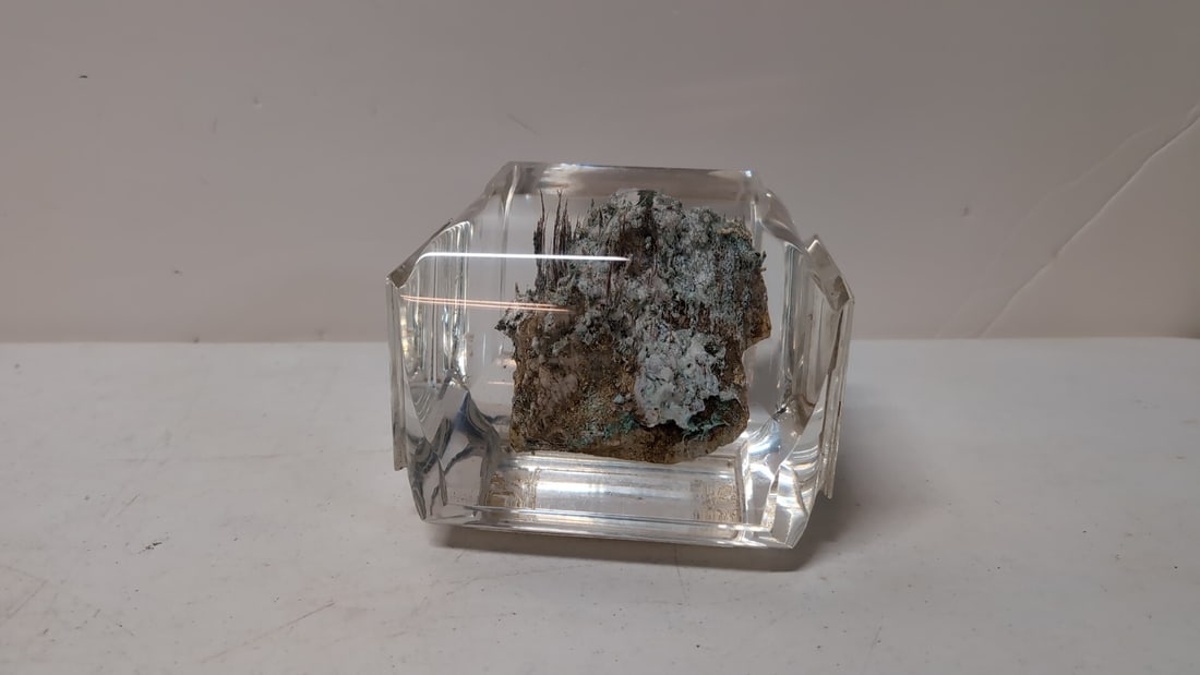 Selenite encase in Lucite / acrylic: 5 7/8" W x 5" d x 4 1/4" T