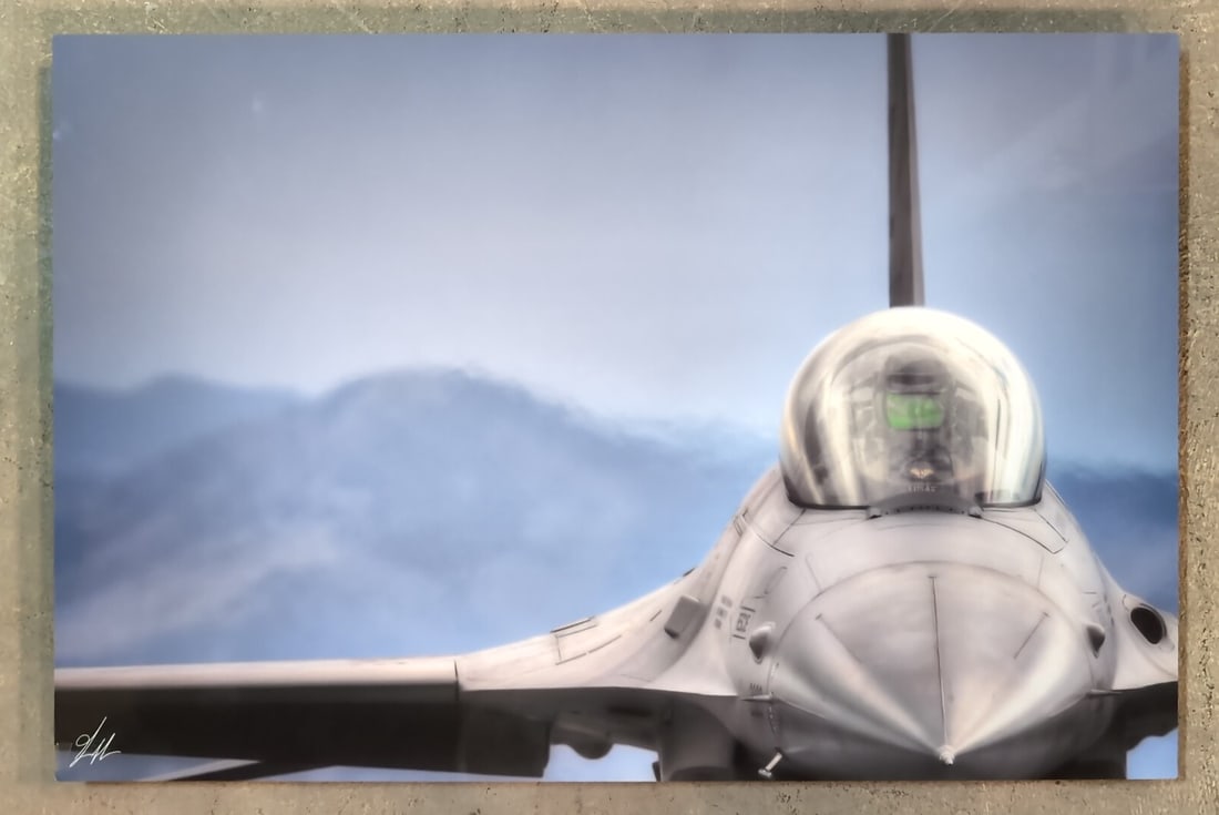 signed painting Fighter Plane transfer on metal (1 of 1)