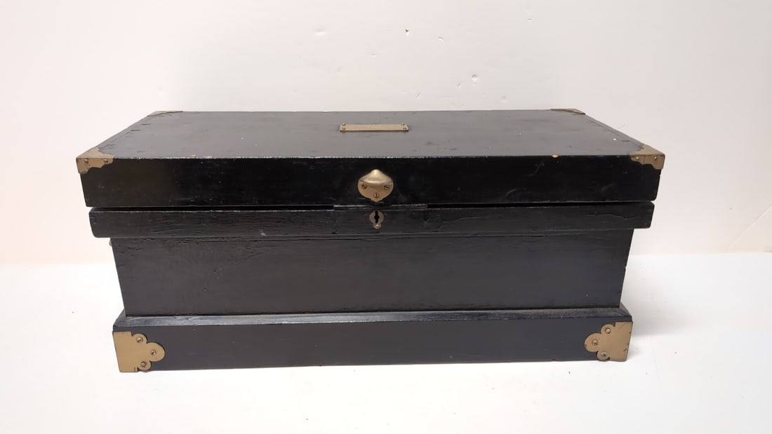 Black wooden tool box with brass accents (1 of 4)