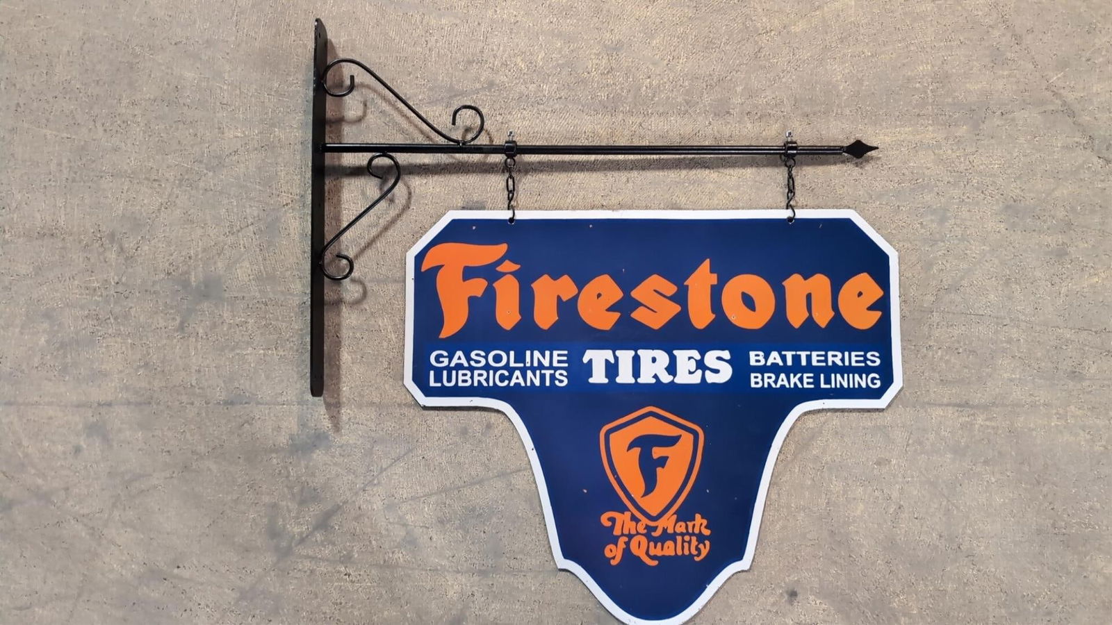 Porcelain Firestone Tires sign with bracket (1 of 2)