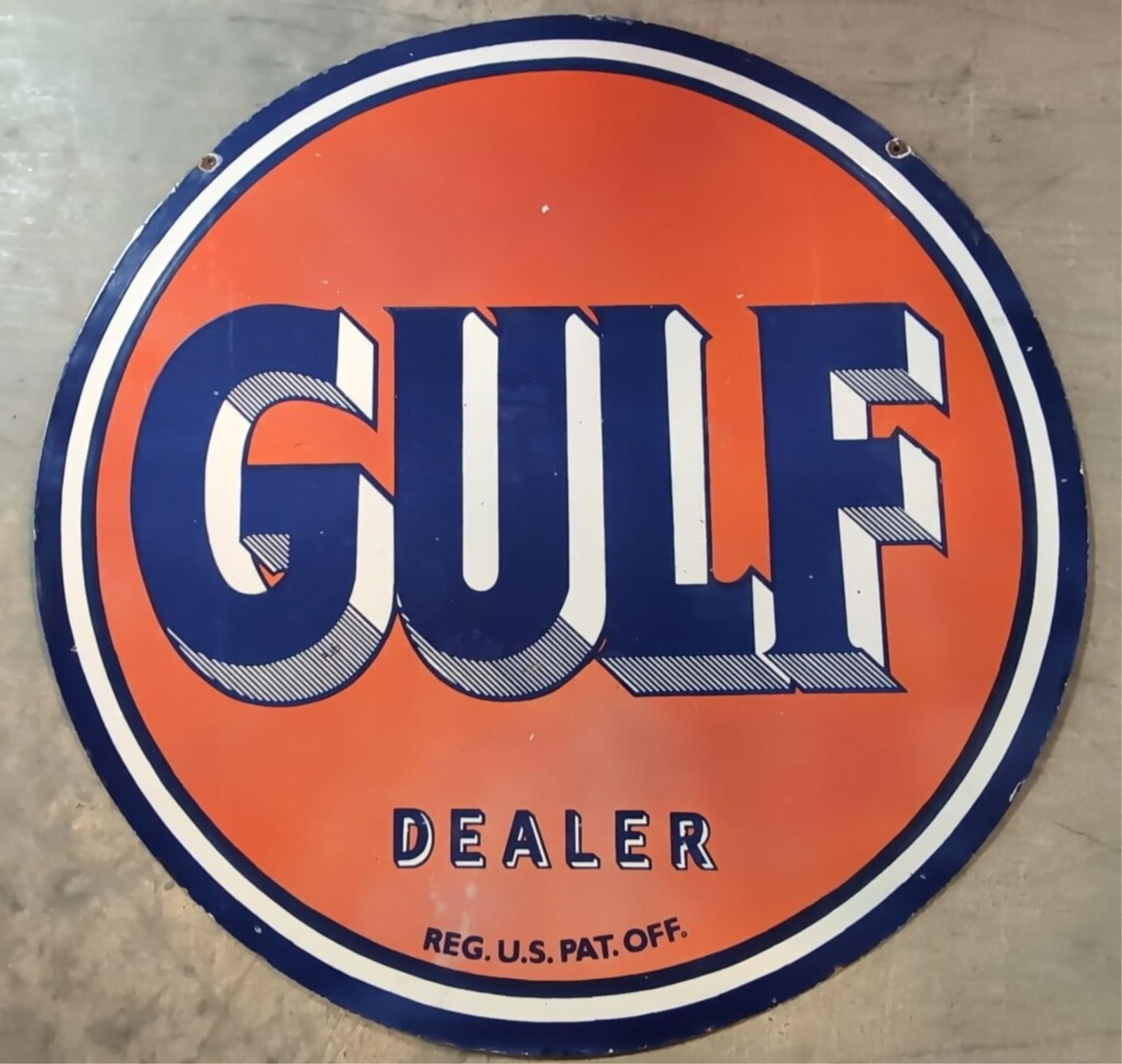 Gulf vintage sign ガレージ、店舗に！USAヴィンテージサイン Large Gulf Dealer Sign: Vintage 1940's Round Porcelain