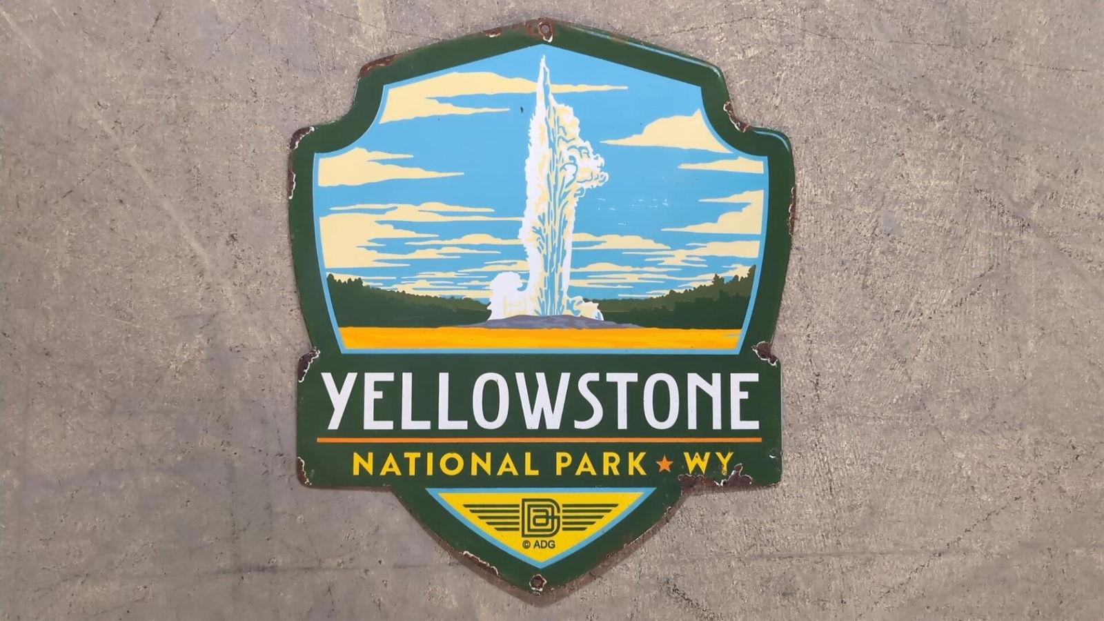 Porcelain Yellowstone National Park sign (1 of 2)
