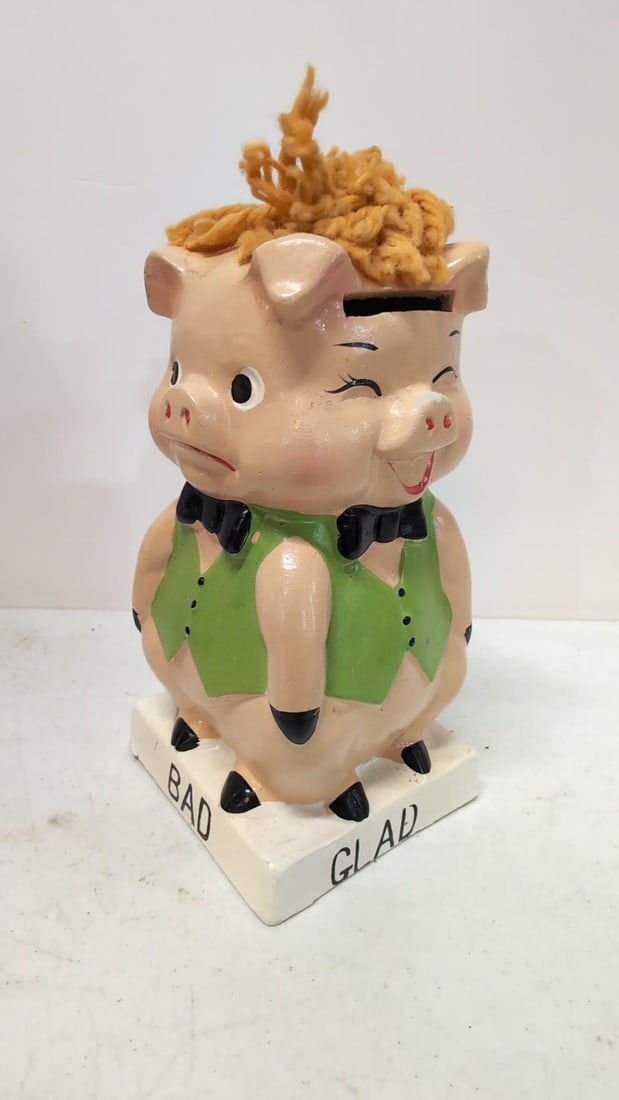 Vintage Moody Mary Piggy Bank: good condition 4 sidedcoin bank 7" Tall