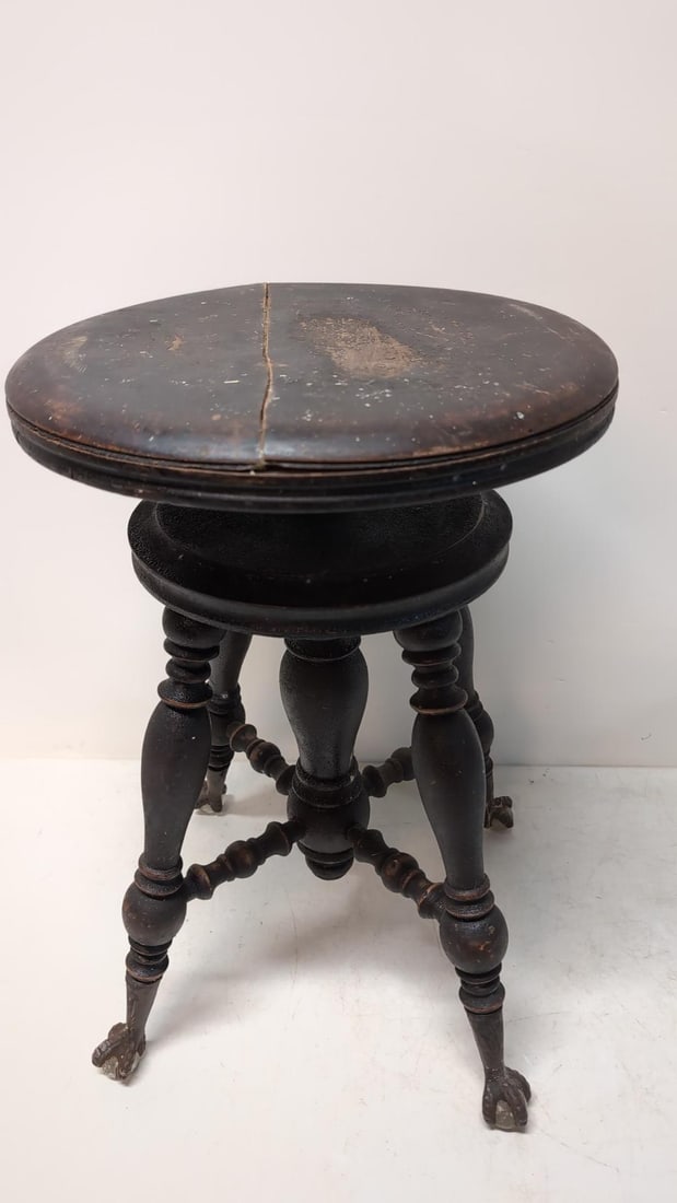 Mahogany organ Stool with glass ball & claw feet (1 of 2)