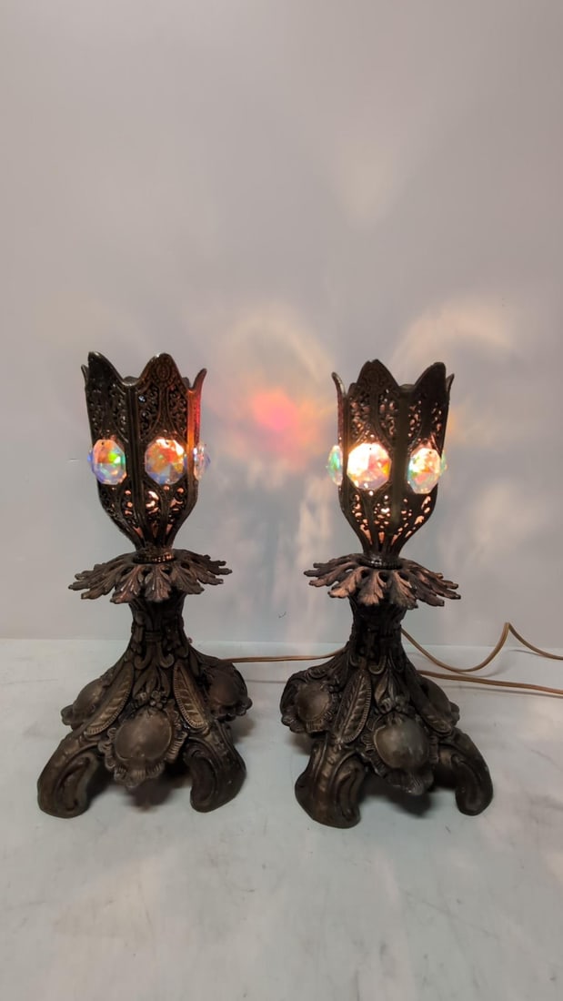 Pr. Vintage Gothic Bed Side Lamps: Square prisms both in good working condition 12 7/8" T