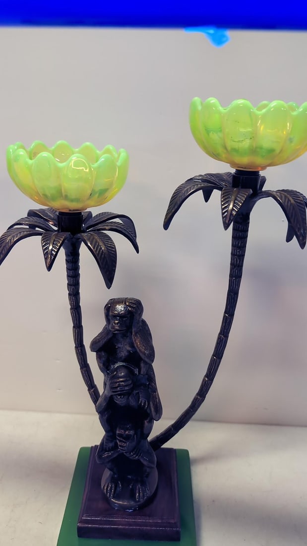 3 Monkey Uranium glass shades candelabra (1 of 2)