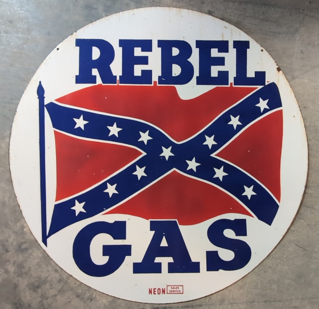 48" Porcelain double sided Rebel Gas sign (1 of 6)