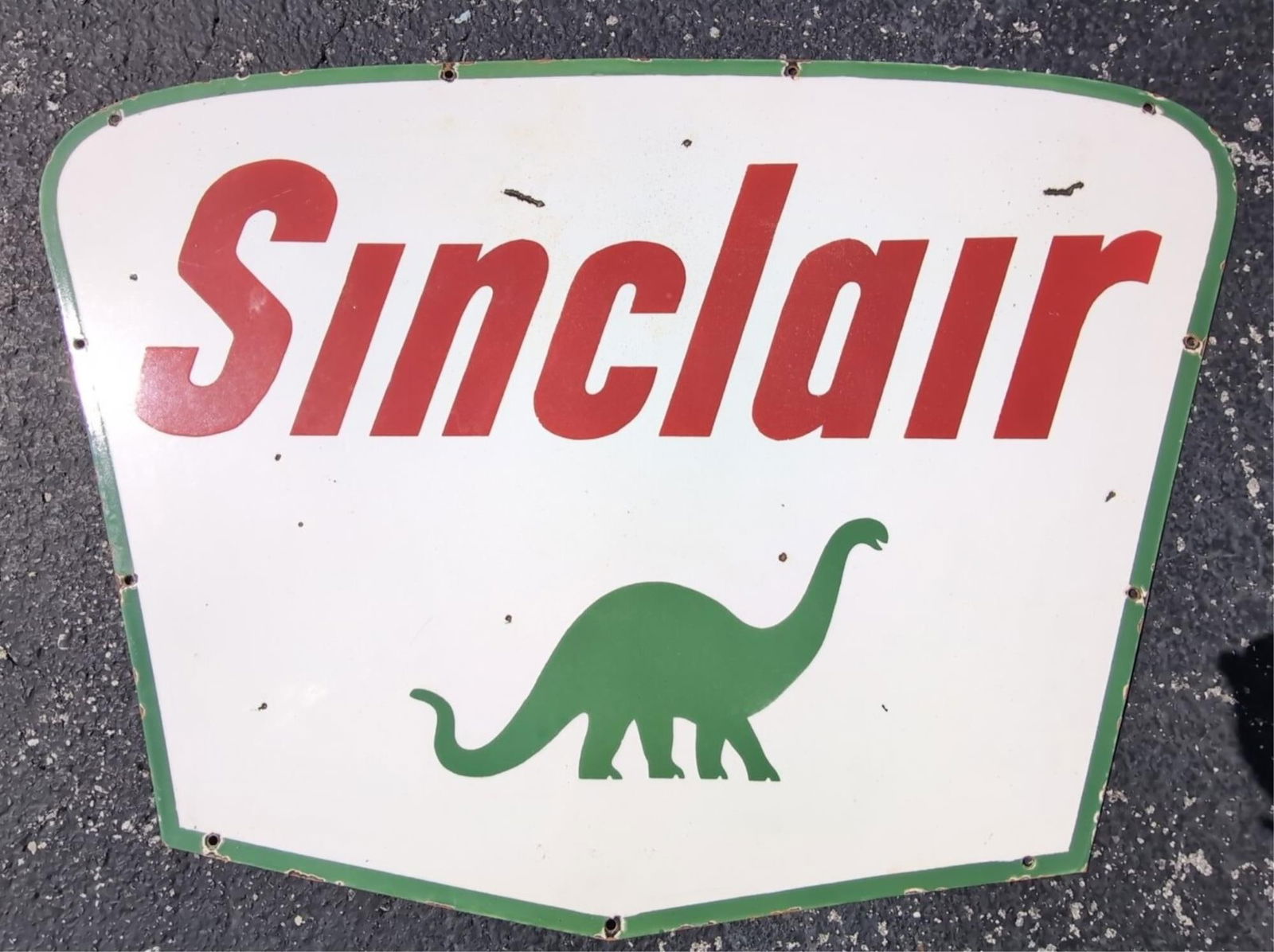 Porcelain Double Sided sinclair Dino Gasoline sign (1 of 6)