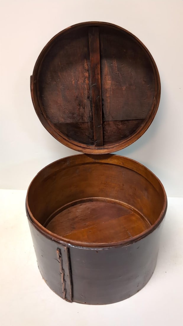Wooden leather laced hat box (1 of 3)