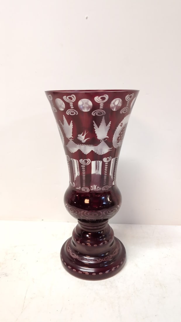 Egermann Czech Republic Ruby Red cut to clear vase (1 of 2)