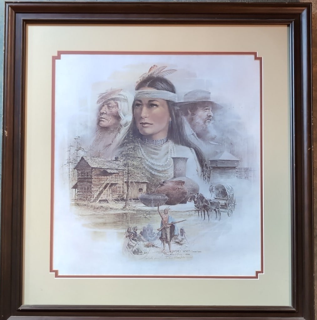 Artist Proof "Nancy Ward" by Ben Hampton 1976: prominence is attached to the back Cherokee Nation 29" w x 30 1/2" T Professionally framed and matted