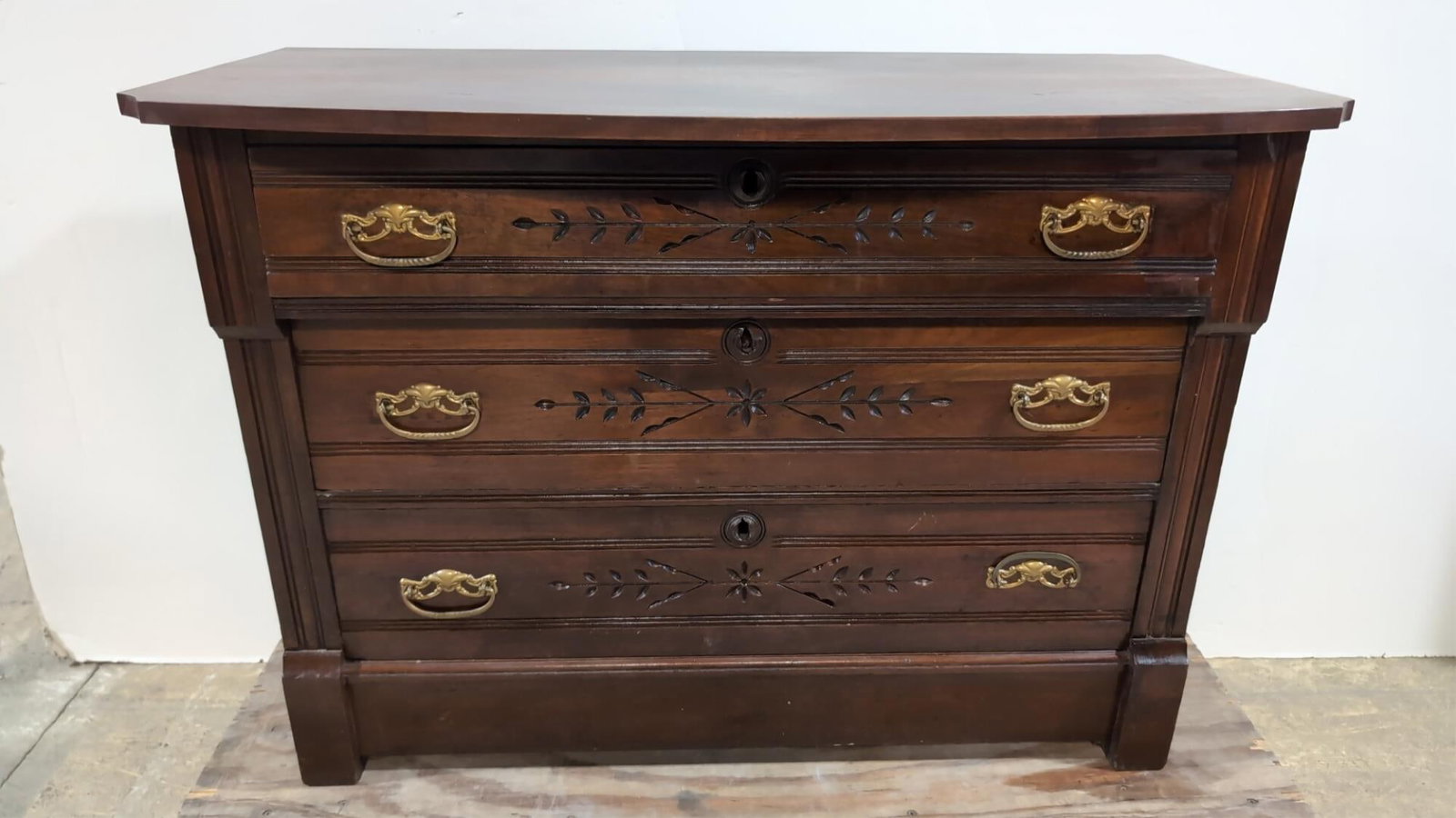 East Lake Victorian Dresser Base: 3 Drawers 41" W x 20 1/2" d x 28 3/4" T drawrs have contact paper lining