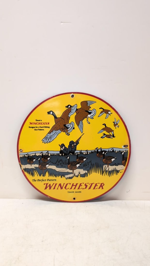 Round Porcelain Winchester single sided sign: 12" dia good condition