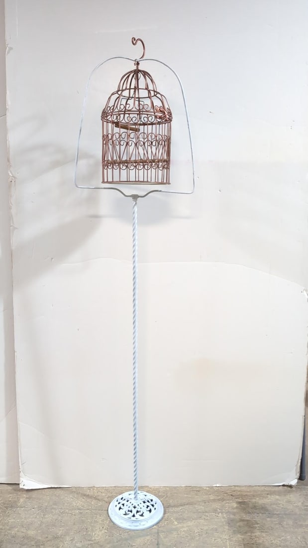 Vintage wrought iron bird cage: 70" tall