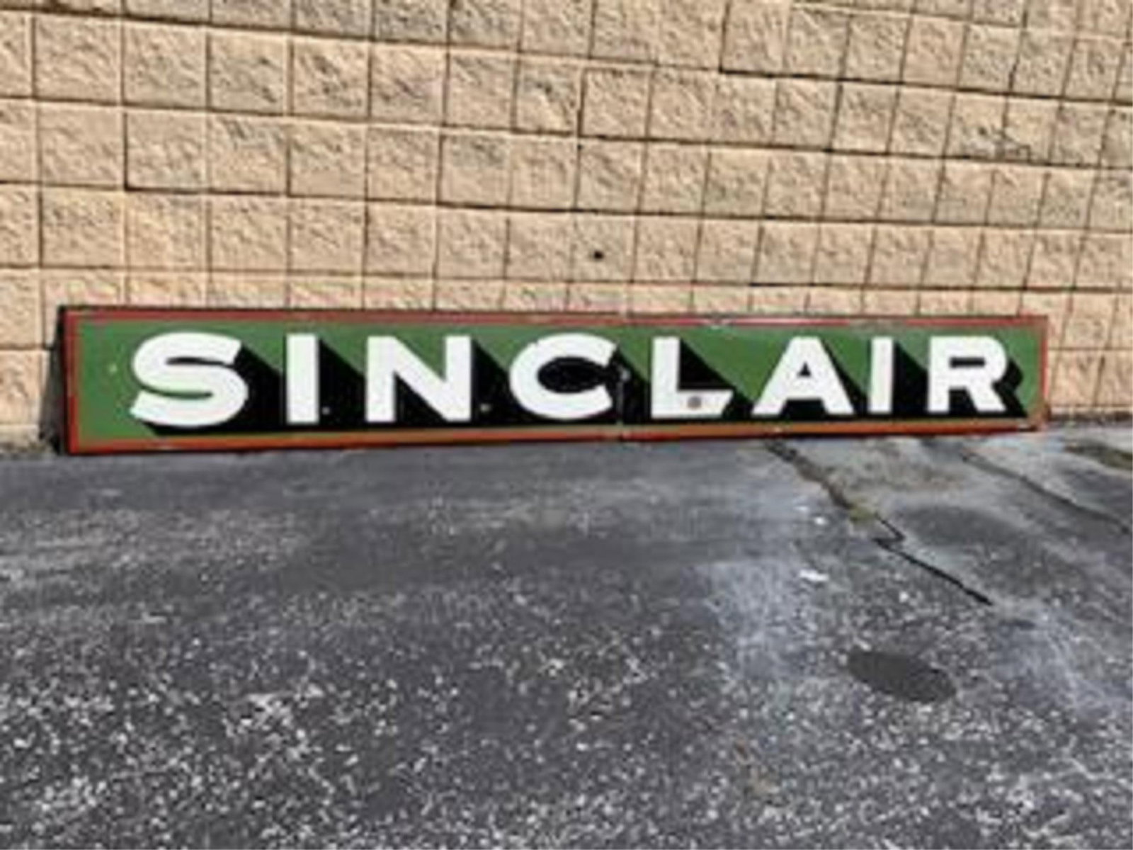 Porcelain 10 ft. 2 inch Sinclair 2 piece sign: some dings and corrosion to perimeter and interior
