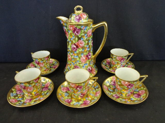 Nippon gold chocolate set—marked “Imperial”, pot is 9” : Nippon gold chocolate set—marked “Imperial”, pot is 9” tall, 11pieces