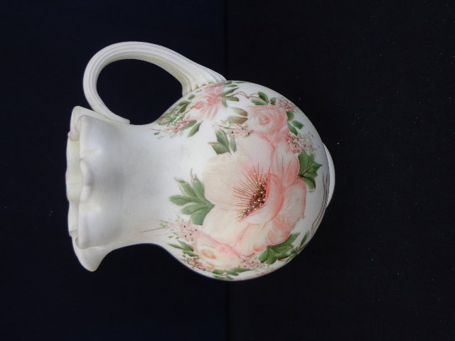 Fenton custard glass pitcher—hand painted, artist signe: Fenton custard glass pitcher—hand painted, artist signed “Jim Curtis”, 6 1/2” tall