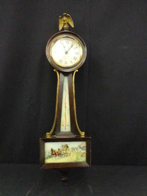 Seth Thomas Banjo Clock—Brass Eagle on top, 4 jewels: Seth Thomas Banjo Clock—Brass Eagle on top, 4 jewels