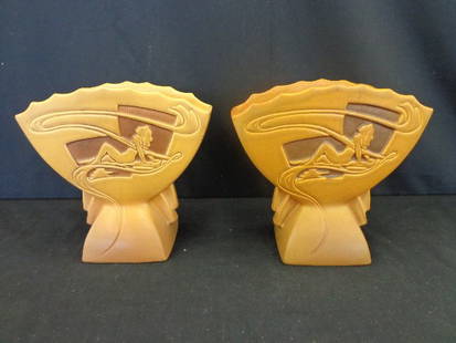 Pair Roseville Siloutte fan vases--#783-7, 1 is perfect: Pair Roseville nude Siloutte fan vases--#783-7, 1 is perfect, 1 has chip on base,