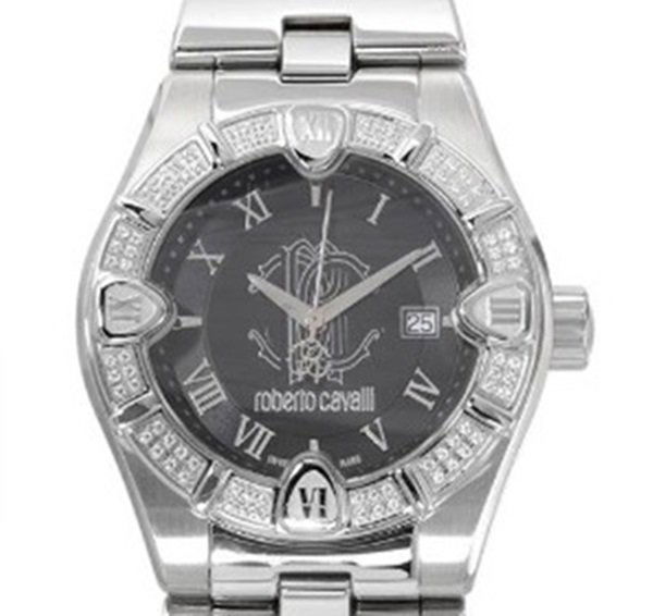 Mens Roberto Cavalli Fancy Wrist Watch: original brand name Roberto Cavalli product type Watch made in SWITZERLAND condition like new functions date model 7253116525 movement quartz water resistant 5atm total gemstone carat weight 0.60ctw g