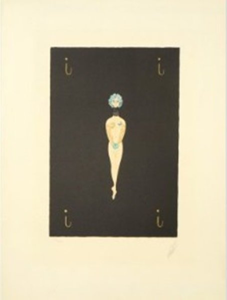 Original Hand Signed Erte Serigraph "Letter I": Original serigraph in colors by artist Erte, titled "Letter I" from Alphabet suite. Hand signed in pencil, limited edition number 65 of 350 numbered impressions. Unframed - dimensions are approximatel