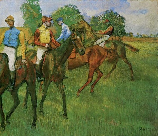 Race Horses - Edgar Degas - Signed Limited Edition: Lithograph by artist Edgar Degas, titled "Race Horses" on high quality heavy woven arches paper.Signature in the plate in a limited edition numbered impressions. Unframed - dimensions are approximatel