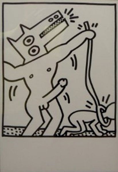 Keith Haring Lithograph Galerie Lucio Amelio: Artist: Keith Haring Title: Untitled from the Galerie Lucio Amelio catalogue Medium: Lithograph on heavy paper Size: 18 1/2Ó x 13Ó Year: 1983 Edition: Limited edition of 300 Publisher: Galerie Lucio