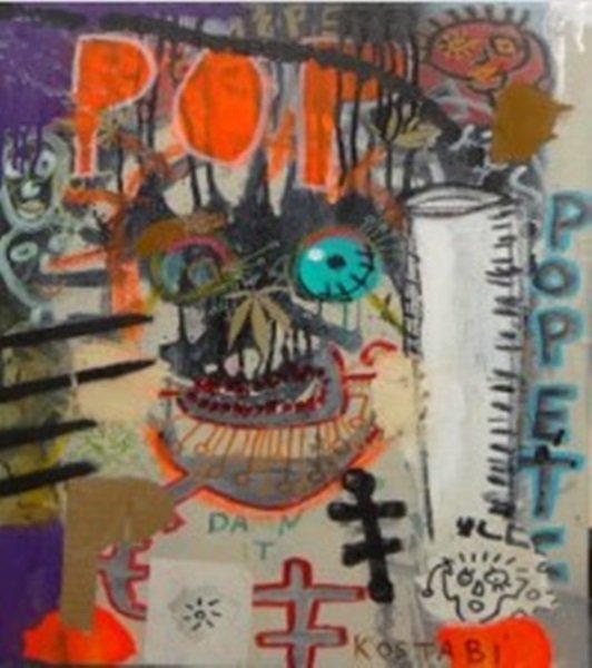 Original Acrylic Mixed Media Paul Kostabi "Pop Rocks": Artist: Paul Kostabi Title: "Pop Rocks" Medium: Original acrylic and mixed media on canvas Size: 24 1/8" x 18" Year: 2007 Signature: Hand signed by the artist in paint Edition: Unique original work of