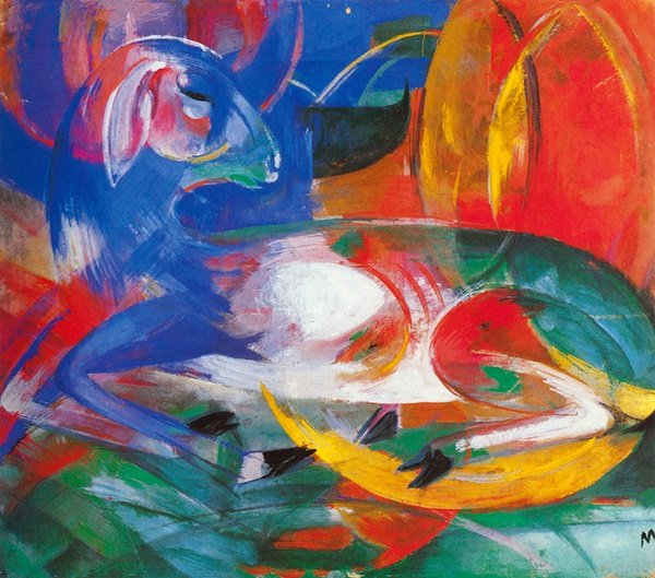 Agneau Bleu - Marc - Signed Limited Edition: Lithograph by artist Franz Marc, titled, , "Agneau Bleu" on high quality heavy woven arches paper.Signature in the plate in a limited edition numbered impressions. Unframed - dimensions are approximat